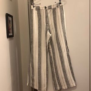 Reformation stylish black & white wide-legged striped linen pants